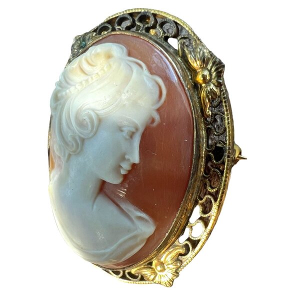 Antique Victorian Cameo Brooch/Pendant Carved Shell Bowed Large - Picture 11 of 14